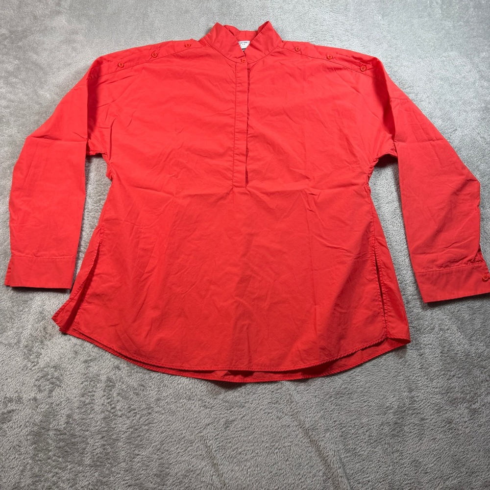 Akris Punto Tunic Womens 10 Red Cotton Mandarin Collar Button Shoulder Career